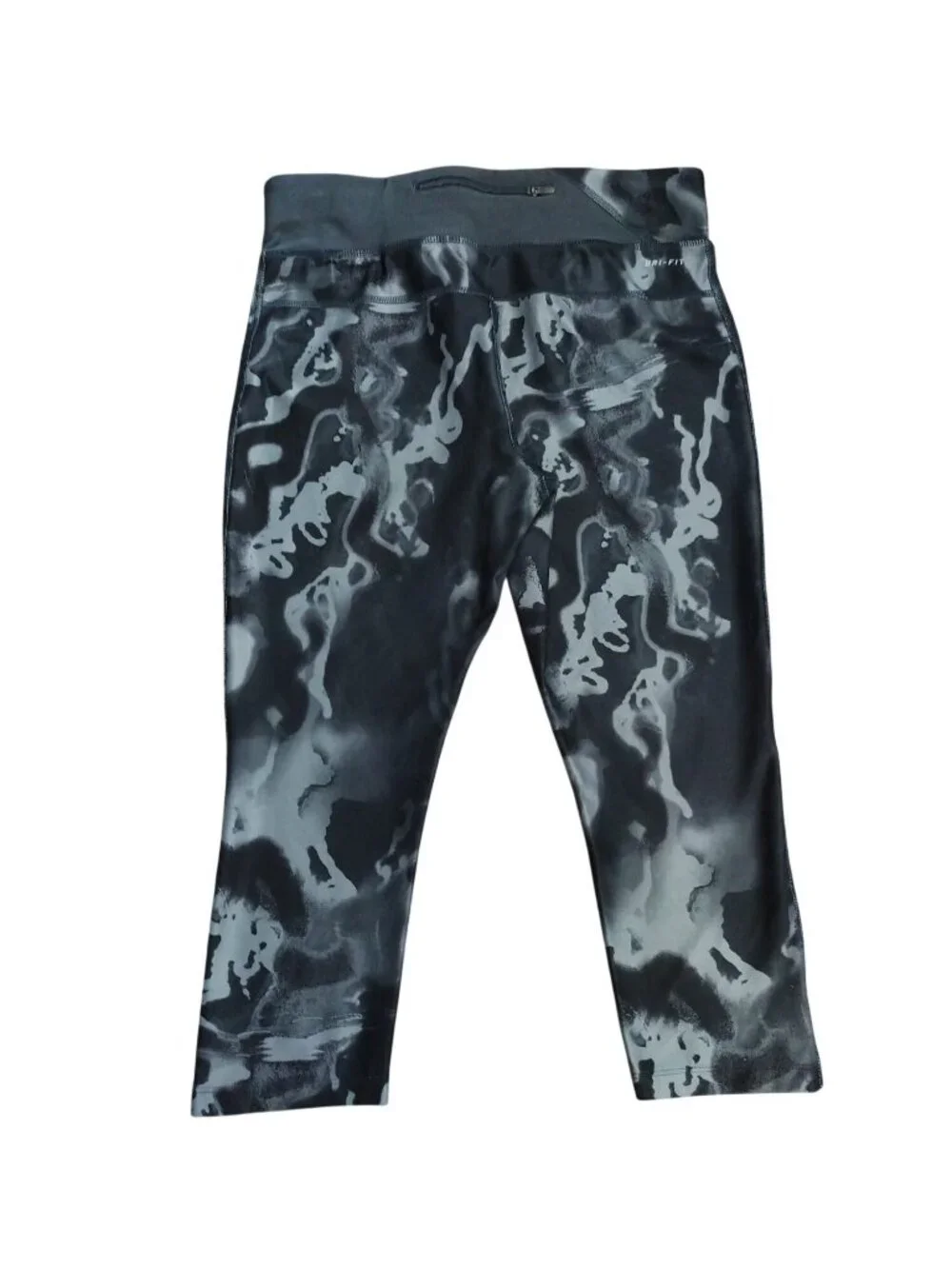 Nike Dri-FIT Womens Cropped Leggings M Black Gray Abstract Print Reflective.